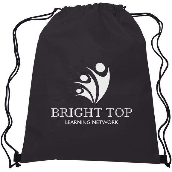Black - Non-Woven Custom Drawstring Backpack 