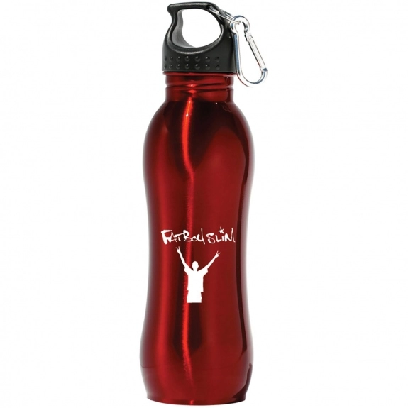 Red Stainless Steel Promotional Sport Bottle w/ Carabiner Cap - 26 oz.