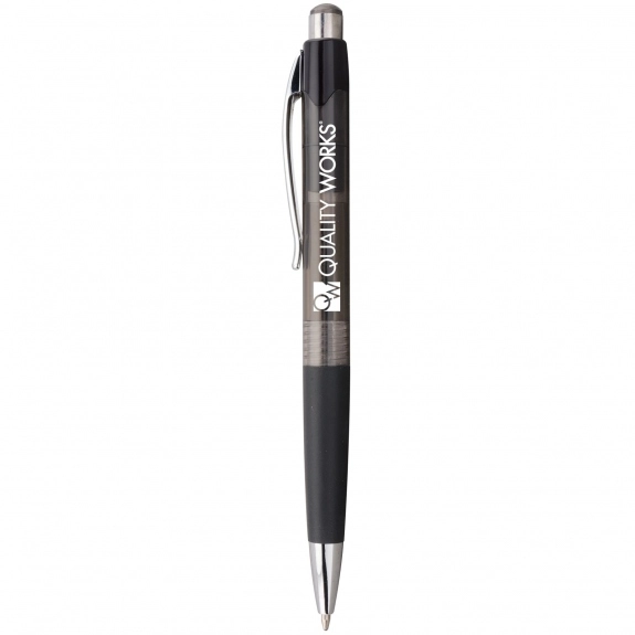 Black - Translucent Promotional Ballpoint Pen w/ Metal Clip