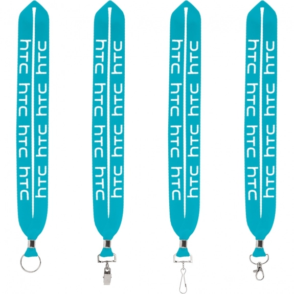 Turquoise Crimped Polyester Custom Lanyards - 1"w