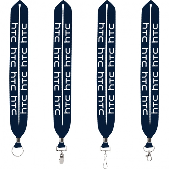Navy Crimped Polyester Custom Lanyards - 1"w