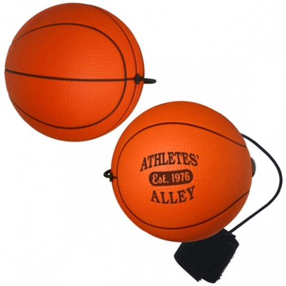 Orange/Black Bungee Yo-Yo Promotional Stress Balls - Basketball
