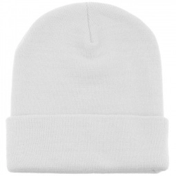 White Super Stretch Embroidered Promotional Knit Beanie w/ Cuff 