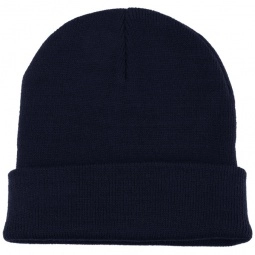 Navy Blue Super Stretch Embroidered Promotional Knit Beanie w/ Cuff 