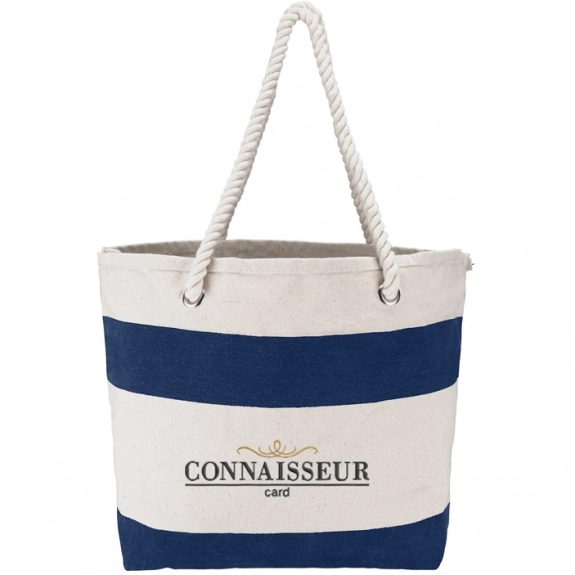 Navy Blue Cotton Canvas Custom Boat Tote w/ Rope Handles 