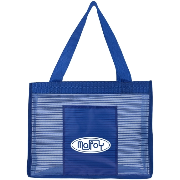 Blue Sheer Striped Custom Tote Bags - 16"w x 12.5"w x 6"d