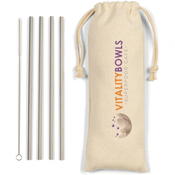 Stainless Steel - Stainless Steel Straw Set in Custom Cotton Pouch