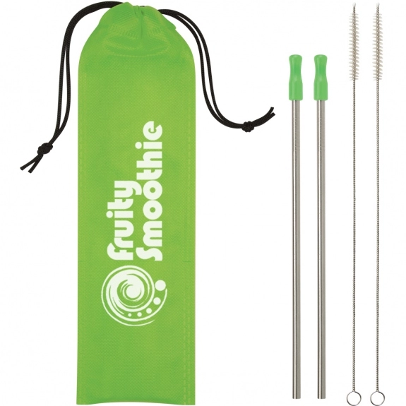 Lime 2-Pack Stainless Steel Custom Straw w/ Travel Pouch
