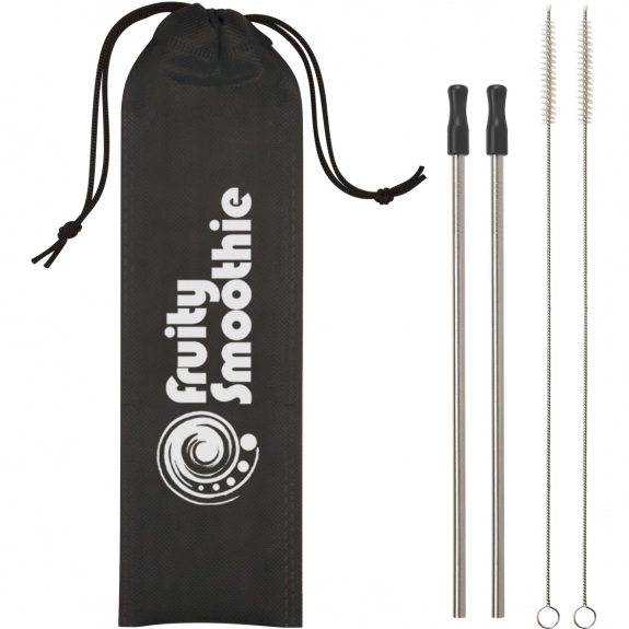 Black 2-Pack Stainless Steel Custom Straw w/ Travel Pouch