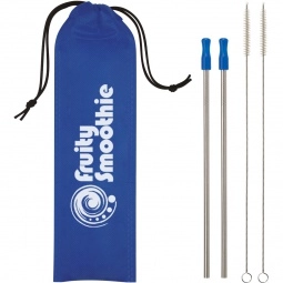Blue 2-Pack Stainless Steel Custom Straw w/ Travel Pouch