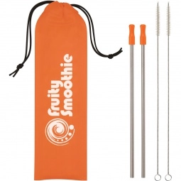 Orange 2-Pack Stainless Steel Custom Straw w/ Travel Pouch