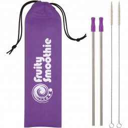 Purple 2-Pack Stainless Steel Custom Straw w/ Travel Pouch