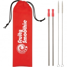 Red 2-Pack Stainless Steel Custom Straw w/ Travel Pouch