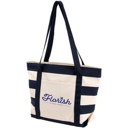Navy Blue - Striped Accent Custom Logo Boat Tote