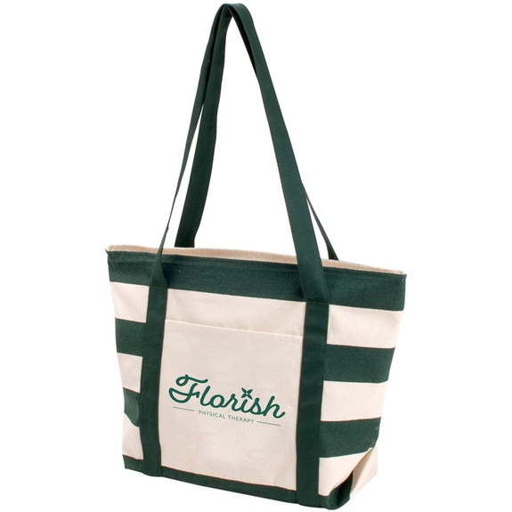 Forest Green - Striped Accent Custom Logo Boat Tote