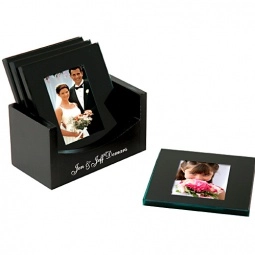 Black Photo Frame Custom Coaster Set - 3" x 
