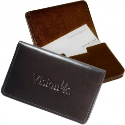 LEEMAN NYC Cowhide Leather Promotional Business Card Holder