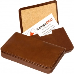 British Tan LEEMAN NYC Cowhide Leather Promotional Business Card Holder