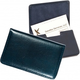 Navy LEEMAN NYC Cowhide Leather Promotional Business Card Holder