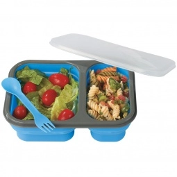 Open Lid - Collapsible Logo Food Container with Dual Utensil