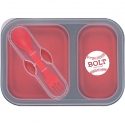 Red Collapsible Logo Food Container with Dual Utensil