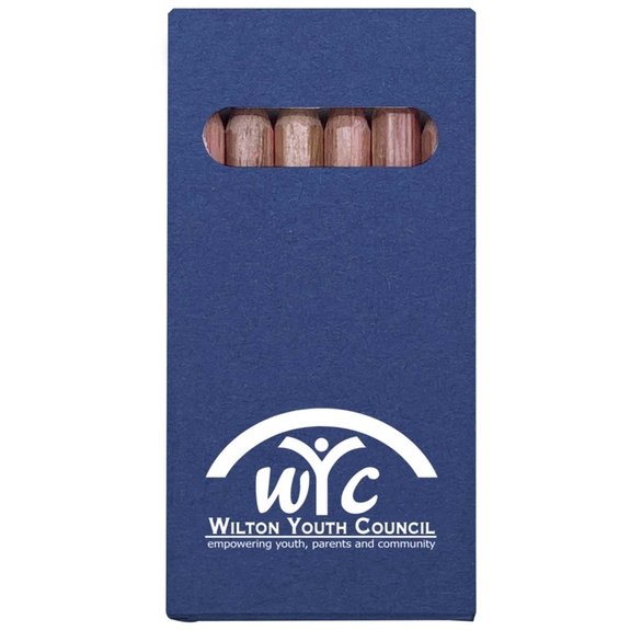 Blue 6-Pack Wooden Colored Custom Pencil Set w/ Kraft Box