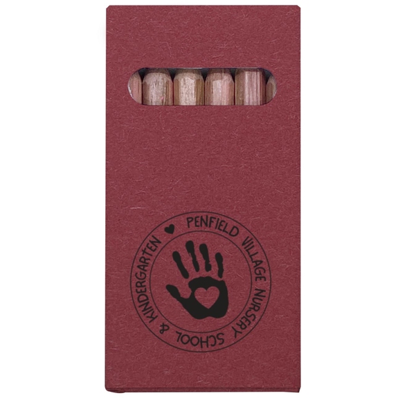 Red 6-Pack Wooden Colored Custom Pencil Set w/ Kraft Box