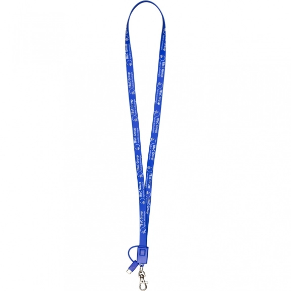 Blue Extra Long 3-In-1 Promotional Lanyard Charging Cable with Type C Adapt