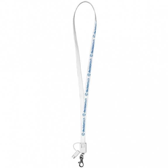 White Extra Long 3-In-1 Promotional Lanyard Charging Cable with Type C Adap