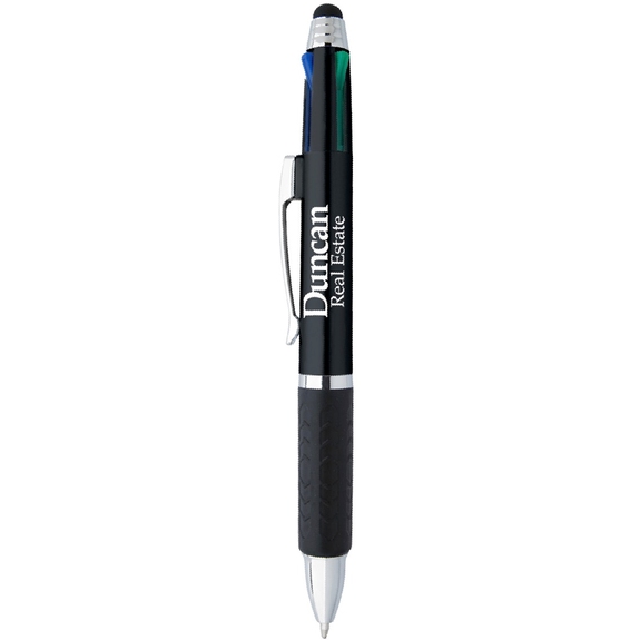 Metallic black - 4-in-1 Multi-color Custom Pen w/ Stylus