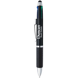 Metallic black - 4-in-1 Multi-color Custom Pen w/ Stylus