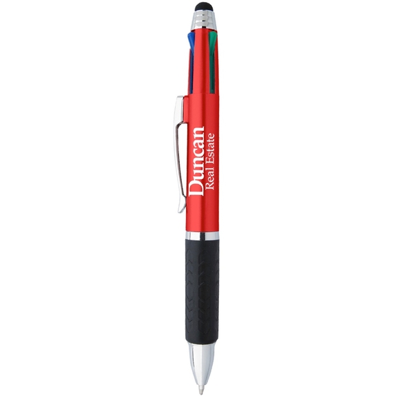 Metallic red - 4-in-1 Multi-color Custom Pen w/ Stylus