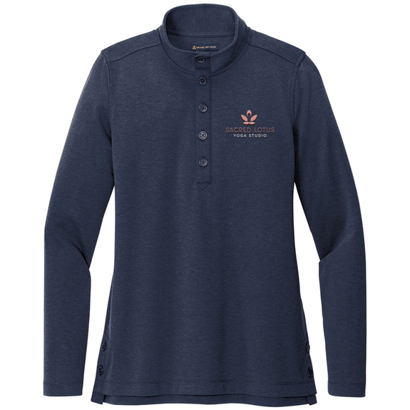 Navy blue heather Brooks Brothers&#174; Mid-Layer Stretch Logo 1/2-Button -