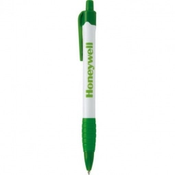 Green Comfortable Ribbed Grip Click Logo Pen