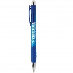 Blue - Translucent Promotional Ballpoint Pen w/ Rubber Grip