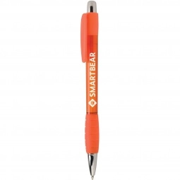 Orange - Translucent Promotional Ballpoint Pen w/ Rubber Grip