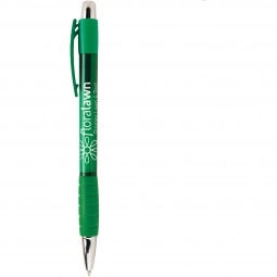 Green - Translucent Promotional Ballpoint Pen w/ Rubber Grip