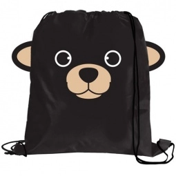 Black - Paws & Claws Promotional Drawstring Backpack - Black Bear