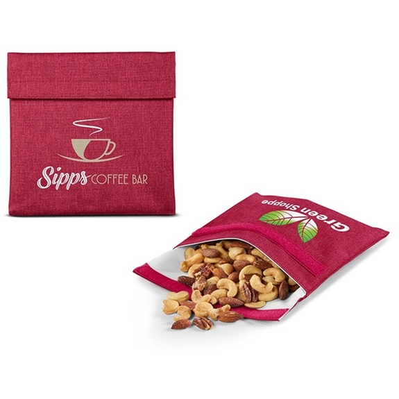 In Use Reusable Branded Snack Bag - 6.5"w x 6.5"h