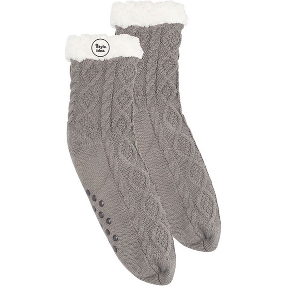 Gray Cozy Cable Knit Custom Slipper Socks