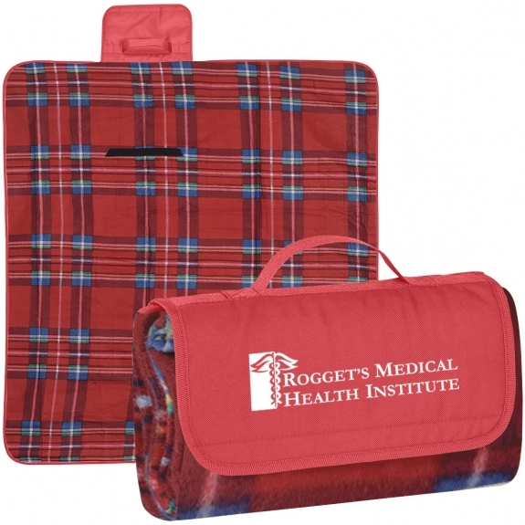 Red w/ Blue Plaid All Purpose Outdoor Plaid Promotional Blanket - 47" x 52"