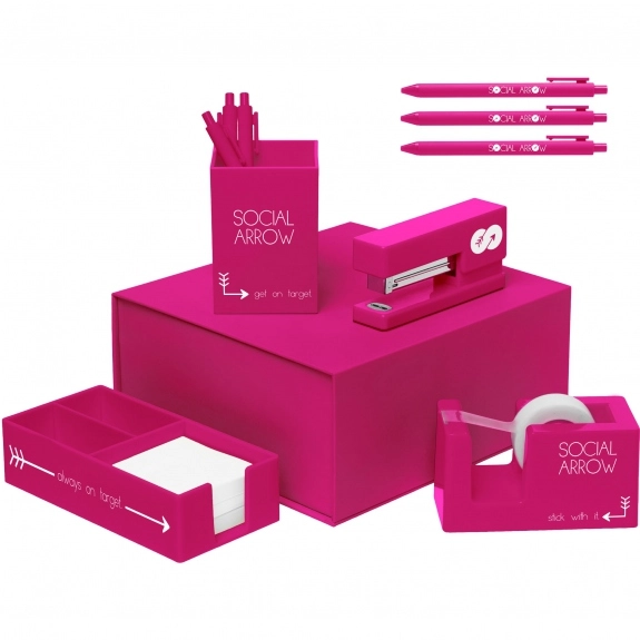 Pink Full Color Vibrant Custom Desk Accessories Set 