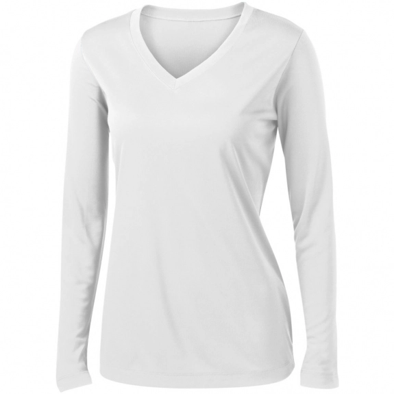 White Sport-Tek PosiCharge Long Sleeve Competitor V-Neck Logo Shirt