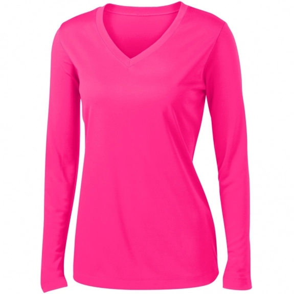 Neon Pink Sport-Tek PosiCharge Long Sleeve Competitor V-Neck Logo Shirt