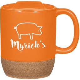 Orange Cork Base Ceramic Custom Mug w/ Lid - 14 oz.