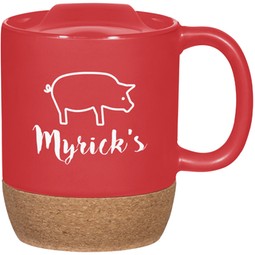 Red Cork Base Ceramic Custom Mug w/ Lid - 14 oz.