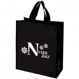 Black Recycled Laminated Woven Shopping Promo Tote Bag