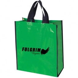 Green Recycled Laminated Woven Shopping Promo Tote Bag