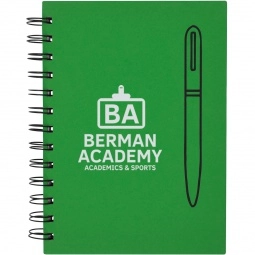 Green - Hard Cover Spiral Custom Notebook w/ Magnetic Pen Holder - 5"w x 7"