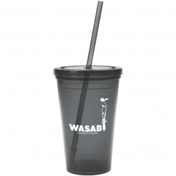 Trans Charcoal Flexible Double Wall Promotional Tumbler with Straw - 16 oz.
